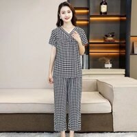 BD2-4xl(60-75kg)Bộ lanh áo cộc quần dài nữ , bộ cộc tay nữ, bộ cộc tay trung niên, big size, size đại