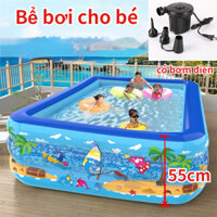 Bể bơi cho bé Phao Bơi có bơm điện thiết kế đáy 3 Lớp 2m1 chống trượt An toàn  Dễ dàng gấp gọn