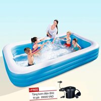 Bể Bơi Phao 3 tầng 1m5 - 1m8 - 2m1 - 2m5 - 2m9 - 3m66 cho gia đình Tặng Kèm Bơm thổi hút 2 chiều  - Bể 1m8
