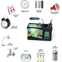 Bể cá cảnh mini để bàn, kiêm đồng hồ báo thức, đèn led tiện dụng ( tặng kèm cây & sỏi) - Thingkids