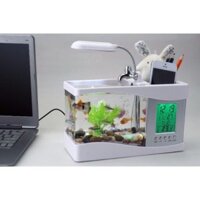 BỂ CÁ CẢNH MINI KIÊM ĐỒNG HỒ ĐỂ BÀN TẶNG KÈM ĐÁ VÀ CÂY TRANG TRÍ