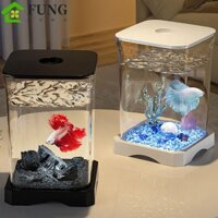 Bể cá FUNG Betta, có lỗ cho ăn Bát cá để bàn trong suốt cao, bể đựng thực vật nước Acrylic có thể tháo rời Mini Goldfish Tank cho tôm cá hề