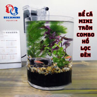 Bể cá mini để bàn kèm phụ kiện tiểu cảnh có hồ lọc đèn 18x30