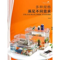 ♤Bể cá nhựa hình chữ nhật trong suốt giả kính acrylic nhà phòng khách lục giác nhỏ khủng long xe tăng đặc biệt có nắp