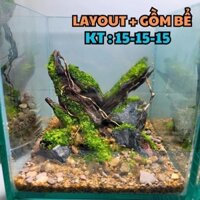 Bể Cubic 15x15x15 , Bể cá thủy sinh mini để bàn, phụ kiện thủy sinh cây giả, Layout setup sẵn, phong cách thiên nhiên.