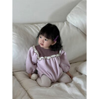 Bé Dày Body Thu Đông Phiên Bản Hàn Quốc Quần Áo Trẻ Em Quần Áo Bé Gái Ren Lông Cừu Lót Bé Onesie HOU0