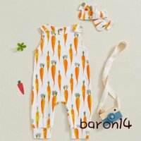 Bé Gái 2 Bộ Trang Phục Không Tay Cổ Tròn In Hình Cà Rốt Áo liền quần Có Băng Đô Bộ Quần Áo Sơ Sinh