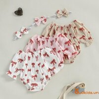 Bé Gái 2 Bộ Trang Phục Mùa Thu Dài Tay Dâu / In Hoa Bộ Body Smocked Có Băng Đô Bộ Quần Áo Trẻ Sơ Sinh