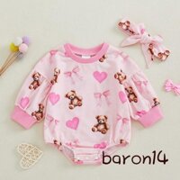 Bé Gái 2 Bộ Trang Phục Mùa Xuân Tay Dài Cổ Tròn Nơ In Áo Liền Quần Có Băng Đô Bộ Quần Áo Trẻ Sơ Sinh