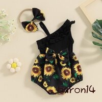 Bé Gái 2 Món Trang Phục In Hoa Hướng Dương Bất Đối Xứng Áo Liền Quần Không Tay Và Băng Đô Bộ Quần Áo Mùa Hè Thời Trang Dễ Thương