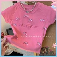 Bé Gái 2024 Ngọt Cay Nơ Nửa Tay Cho Bé Thời Trang Slim-Fit Áo Thun Thời Trang Ngọt Ngào Trẻ Em Top Mùa Hè t