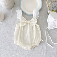 Bé Gái Áo Liền Quần Nơ Trắng Ren Suspender Jumpsuit Đầm Công Chúa Sơ Sinh