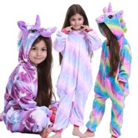 Bé Gái Bé Trai Mùa Đông Dễ Thương Kỳ Lân Khâu Hoạt Hình Anime Động Vật Onesies Trẻ Em Có Mũ Trùm Đầu Bộ Đồ Ngủ Đồ Ngủ Flannel Áo liền quần