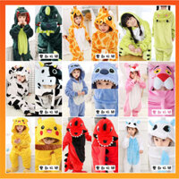 Bé Gái Bé Trai Mùa Đông Khâu Khủng Long Pikachu Bò Hoạt Hình Anime Động Vật Bộ Đồ Ngủ Onesies Trẻ Em Bộ Đồ Ngủ Đồ Ngủ Flannel Áo liền quần