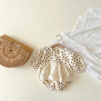 Bé Gái Chấm Bi Áo Liền Quần Mùa Xuân Dài Tay Ren Tạp Dề Áo Liền Quần Đi Chơi Jumpsuit