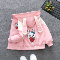 Bé Gái Có Mũ Tai Thỏ Mùa Xuân Thu Hàn Quốc Áo Khoác Cardigan Trẻ Em Hoạt Hình Thường Ngày Hàng Đầu