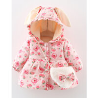 Bé Gái Cotton Mùa Đông Dễ Thương Dày Nhung Thỏ Tai Áo Khoác Cotton Ấm Áp Gửi Túi Đeo Vai
