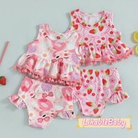 Bé Gái Dâu / Vỏ In Hình Cổ Tròn Tua Rua Áo Bể Có Quần Short Bikini Bộ Đồ Bơi
