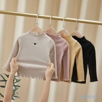 Bé Gái Dệt Kim Áo Len Xuân Thu Đông Phong Cách Mới Trẻ Em Mùa Thu Nửa Cổ Rùa Tình Yêu Áo Chui Đầu Bé Gái Mỏng Đáy Áo Sơ Mi