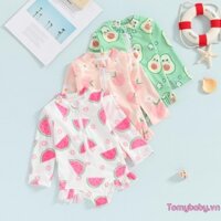 Bé Gái Đồ Bơi Mùa Hè In Trái Cây Ruffle Tay Dài Áo liền quần Đồ Bơi Trẻ Sơ Sinh Tắm Phù Hợp Với Đi Biển