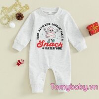 Bé Gái Giáng Sinh Áo Liền Quần Dài Tay Cổ Tròn Cây Chữ / Chữ Nai Sừng Tấm In Hình Bông Tuyết Jumpsuit