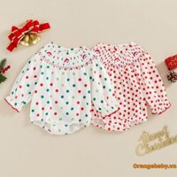 Bé Gái Giáng Sinh Tay Dài Chấm Bi In Thêu Ông Già Noel Jumpsuit