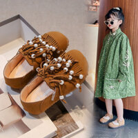 Bé Gái Giày Da Nhỏ 2025 Xuân Thu Phong Cách Mới Ngọc Trai Tua Rua Bé Gái Giày Công Chúa Trẻ Em Birkenstock Giày Bé Đậu Hà Lan xx3.25