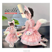 Bé Gái Gothic Mùa Hè Đầm 2024 Phong Cách Mới Trẻ Em Tay Ngắn Đầm Công Chúa Lingna Belle Bé Gái Lông Tơ Váy Hóa Trang Đảng-&*-