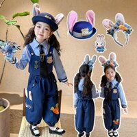 Bé Gái Judy Trang Phục 2025 Phong Cách Mới Trẻ Em Preppy Phong Cách Thỏ Sĩ Quan Cảnh Sát Áo Vest Bộ Halloween Zootopia Trang Phục Hóa Trang