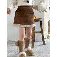 Bé Gái Lông Một Mảnh Váy Trẻ Em Da Hươu Lông Cừu Váy Len Váy Ngắn