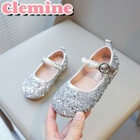 Bé Gái Mary Jane Giày Kim Cương Trên Ngọc Trai Dây Giày Da Mũi Đóng Đẹp