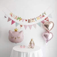 Bé Gái Mèo Hồng Chúc Mừng Sinh Nhật Vòng Hoa Bunting Biểu Ngữ Nền Tắm Cho Bé Nắm Tay 1 2 3 Sinh Nhật Trang Trí Đồ Dùng