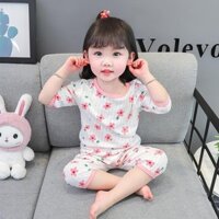 Bé Gái Mùa Hè Dễ Thương Bộ Đồ Ngủ Hai Mảnh Phong Cách Mỏng Bé Gái Quần Áo Trẻ Em Tay Ba Phần Tư Trẻ Em Điều Hòa Không Khí Quần Áo Phù Hợp Với Quần Áo Gia Đình