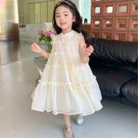 Bé Gái Mùa Hè Mỏng Đầm Bé Gái Bánh Đầm Trẻ Em Màu Be Cổ Tích Đầm Bé Gái Sinh Nhật Công Chúa