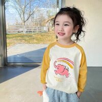 Bé Gái Mùa Thu 2025 Mới Trẻ Em Cổ Tròn Áo Thun Dài Tay Hoạt Hình In Hình Cô Gái