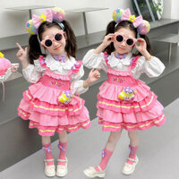 Bé Gái Mùa Thu Phong Cách Mới Gothic Hoạt Hình Màu Hồng Đầm Công Chúa Trẻ Em Sling Đầm Sinh Nhật Váy