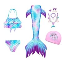 Bé Gái Nàng Tiên Cá Đuôi Đồ Bơi Váy Nàng Tiên Cá Phù Hợp Với + Vòng Cổ + Mũ Bơi Trẻ Em Tưởng Tượng Quà Tặng Sinh Nhật