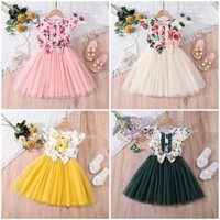 Bé Gái Ngọt Ngào Công Chúa Lưới Đầm 1-6 Tuổi Mùa Hè Tay Ngắn Trẻ Em Nơ Váy Baju Budak Perempuan