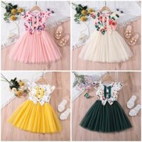 Bé Gái Ngọt Ngào Công Chúa Lưới Đầm 1-6 Tuổi Mùa Hè Tay Ngắn Trẻ Em Nơ Váy Baju Budak Perempuan