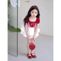 Bé Gái Nơ Đỏ Cherry Top Bánh Váy Dễ Thương Ngọt Ngào