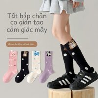 Bé Gái Ống Dài Tất Cotton Giữa Lớn Trẻ Em Bê Bé Gái Hoạt Hình Mùa Xuân Thu Giữa Ống