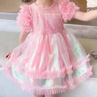 Bé Gái Phiên Bản Hàn Quốc Đầm Mùa Hè Trẻ Em Công Chúa Phong Cách Phương Tây Phiên Bản Hàn Quốc Lớn Trẻ Em Lông Tơ Đầm