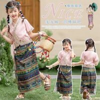 Bé Gái Phong Cách Quốc Gia Trang Phục Khiêu Vũ Lễ Hội Chống Nước Mùa Hè Tay Ngắn Trẻ Em Phong Cách Dân Tộc Trang Phục Khiêu Vũ Bé Gái Vân Nam Phiên Bản Naqiu