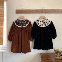 Bé Gái Phong Cách Retro Tính Khí Hoang Dã Mùa Thu Đông Hàn Quốc Váy Dài Tay Bong Bóng Trẻ Em Váy Công Chúa