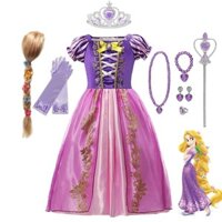 Bé Gái Rapunzel Công Chúa Cosplay Váy Trẻ Em Mùa Hè Quần Áo Vestidos Lưới Bóng Áo Dự Tiệc Sinh Nhật Trang Phục