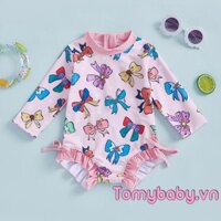 Bé Gái Rash Guard Đồ Bơi Nơ Ngôi Sao Tình Yêu Họa Tiết Trái Tim Dài Tay Cổ Thủy Thủ Đoàn Đồ Bơi