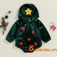 Bé Gái Rompers Quần Áo Giáng Sinh Cây Giáng Sinh Hình Ngôi Sao Chấm Miếng Dán Có Mũ Trùm Đầu Dài Tay Tập Đi Mùa Thu Bodysuits