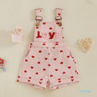 Bé Gái Suspender Jumpsuit Áo Liền Quần In Hình Trái Tim Thêu Chữ Quần Short