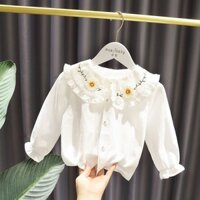 Bé Gái Thân Thiện Với Da Cotton Phù Hợp Với Bé Gái Trẻ Em Quần Áo Mùa Thu Phiên Bản Hàn Quốc 3 Bé Gái Dễ Thương Cổ Áo Sơ Mi 1-7 Tuổi