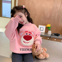 Bé Gái Thu Đông Dâu Gấu Áo 2023 Phong Cách Mới Trẻ Em Lông Cừu Lót Quần Áo Mùa Đông Bé Gái Nửa Cổ Cao Dày Ấm Top